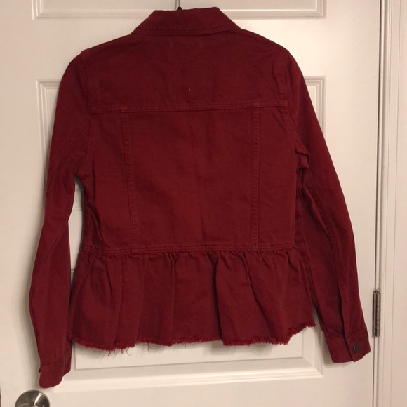 Burgundy Jean Jacket with Ruffle Bottom (Size- S) - Picture 3 of 6